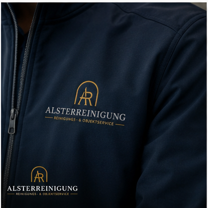 Nahaufnahme einer Alsterreinigung-Jacke mit Logostick